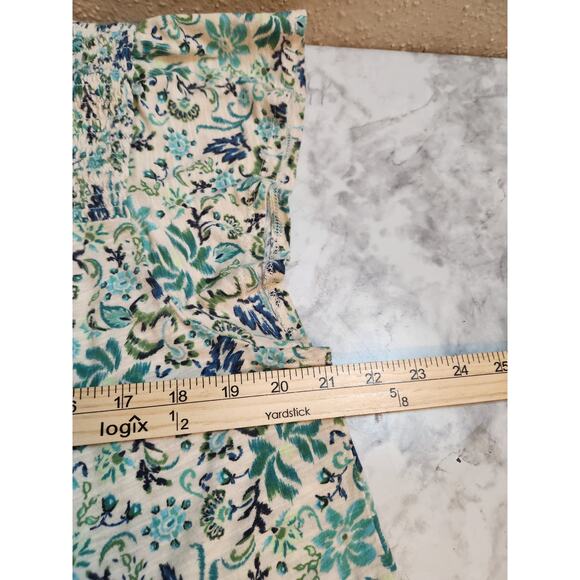 Torrid Blue Green Cotton Modal Jersey Smocked Mock Neck Floral Blouse Top 0X - Picture 5 of 6